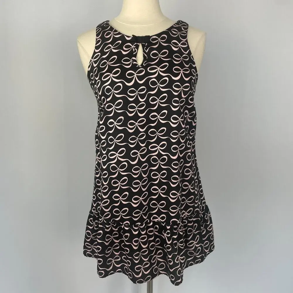Kate Spade Mini Babydoll Dress Sz Small Black Pink Bow Ribbon Coquette Feminine